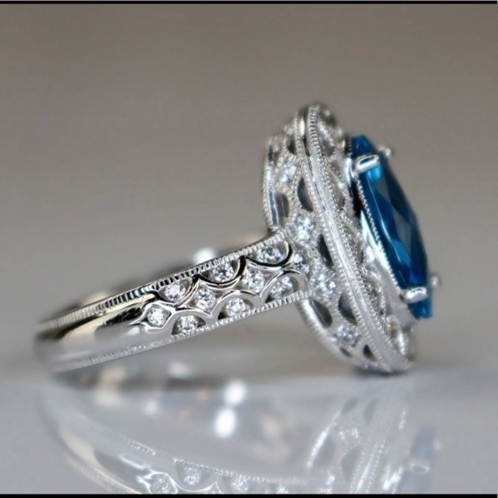 Tacori sterling silver Blue Spinel CZ ring - Picture 7 of 9